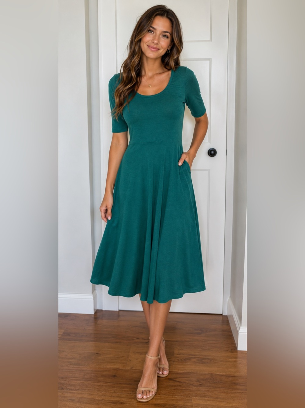 LuLaRoe Teal Green Midi Dress Size M | Fit & Flare | Short Sleeve | Stretch Knit